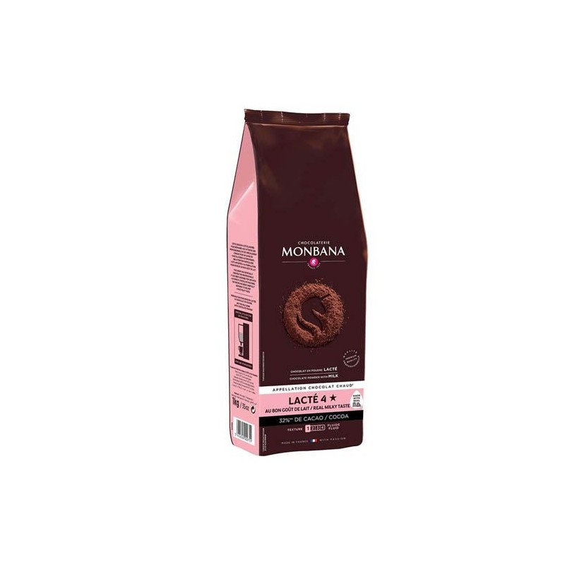 Lacté 4 étoiles - 32% de cacao 1 Kg - chocolat en poudre lacté Monbana Lacté 4 étoiles - 32% de cacao 1 Kg - chocolat en poudre lacté Monbana
