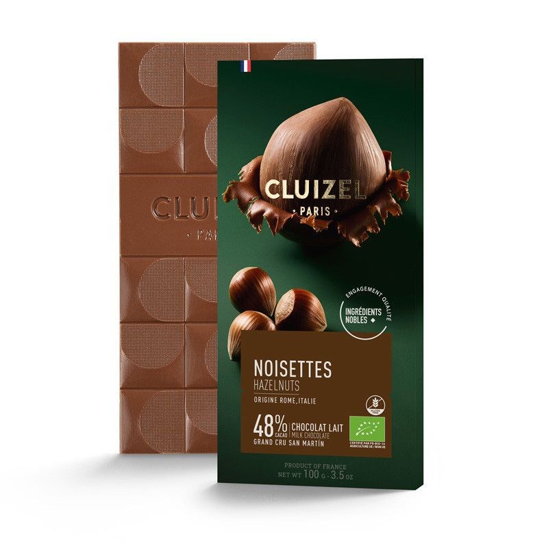 Chocolat Lait Noisette  Bio 48% - Tablette de Chocolat au lait Cluizel 100g