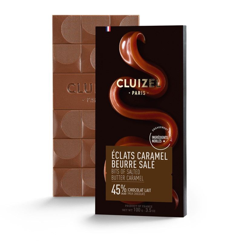 ÉCLATS DE CARAMEL AU BEURRE SALÉ 100g - Tablette de chocolat au lait CLUIZEL ÉCLATS DE CARAMEL AU BEURRE SALÉ 100g - Tablette de chocolat au lait CLUIZEL