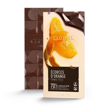 Chocolat Noir 70% écorces d' Orange 100g - Tablette gourmande Cluizel