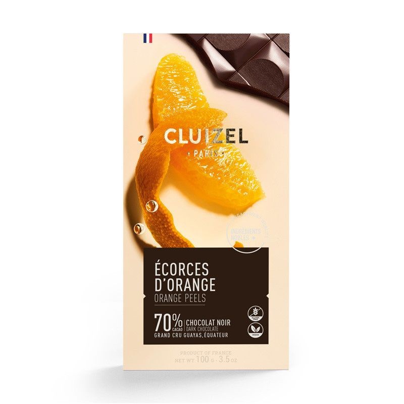 Chocolat Noir 70% écorces d' Orange 100g - Tablette gourmande Cluizel